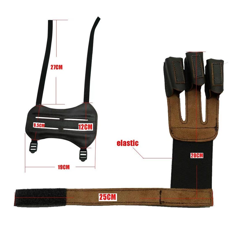 Linkboy Archery Gloves Hunting Shooting Three Finger ï¼ŒArm Guard 100% Pure Ox Leather Protection Archery Protective Gloves Brown - 1set - Image 2